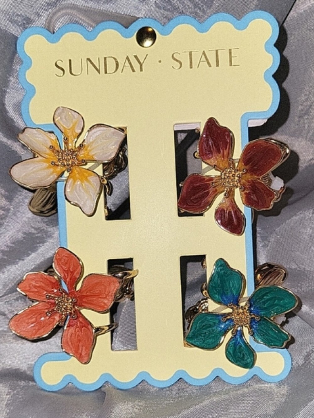 Sunday State Floral Hair Clips Brand New On Card Tt Rt Lp